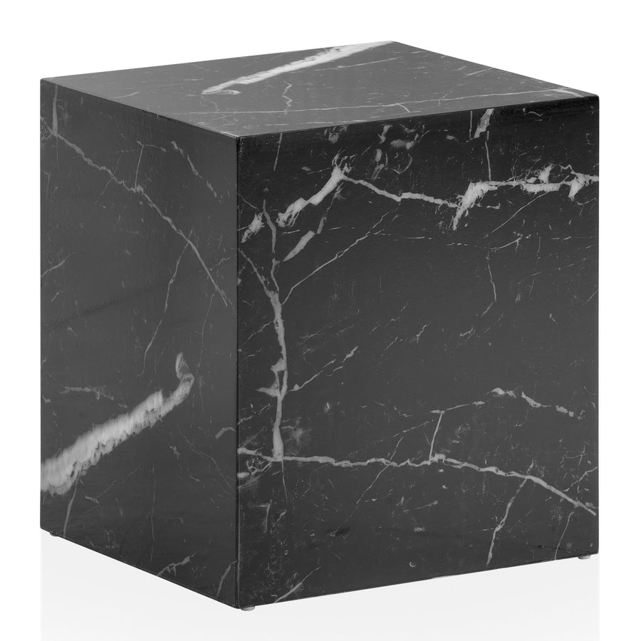 Couchtisch MONOBLOC in Hochglanz mit Marmor-Optik, Würfelform