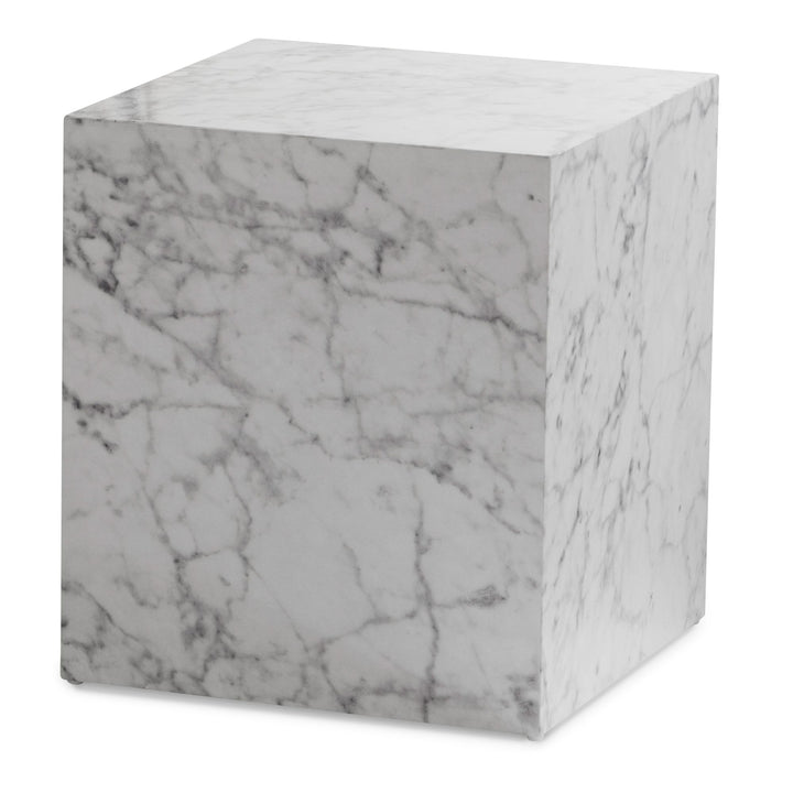 Couchtisch MONOBLOC in Hochglanz mit Marmor-Optik, Würfelform