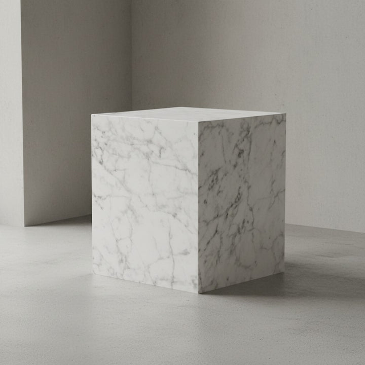 Couchtisch MONOBLOC 40x40x45 cm Hochglanz mit Marmor Optik - Wohnzimmertisch Cube Quadratisch - Design Sofatisch - Lounge Beistelltisch Würfel-Form_