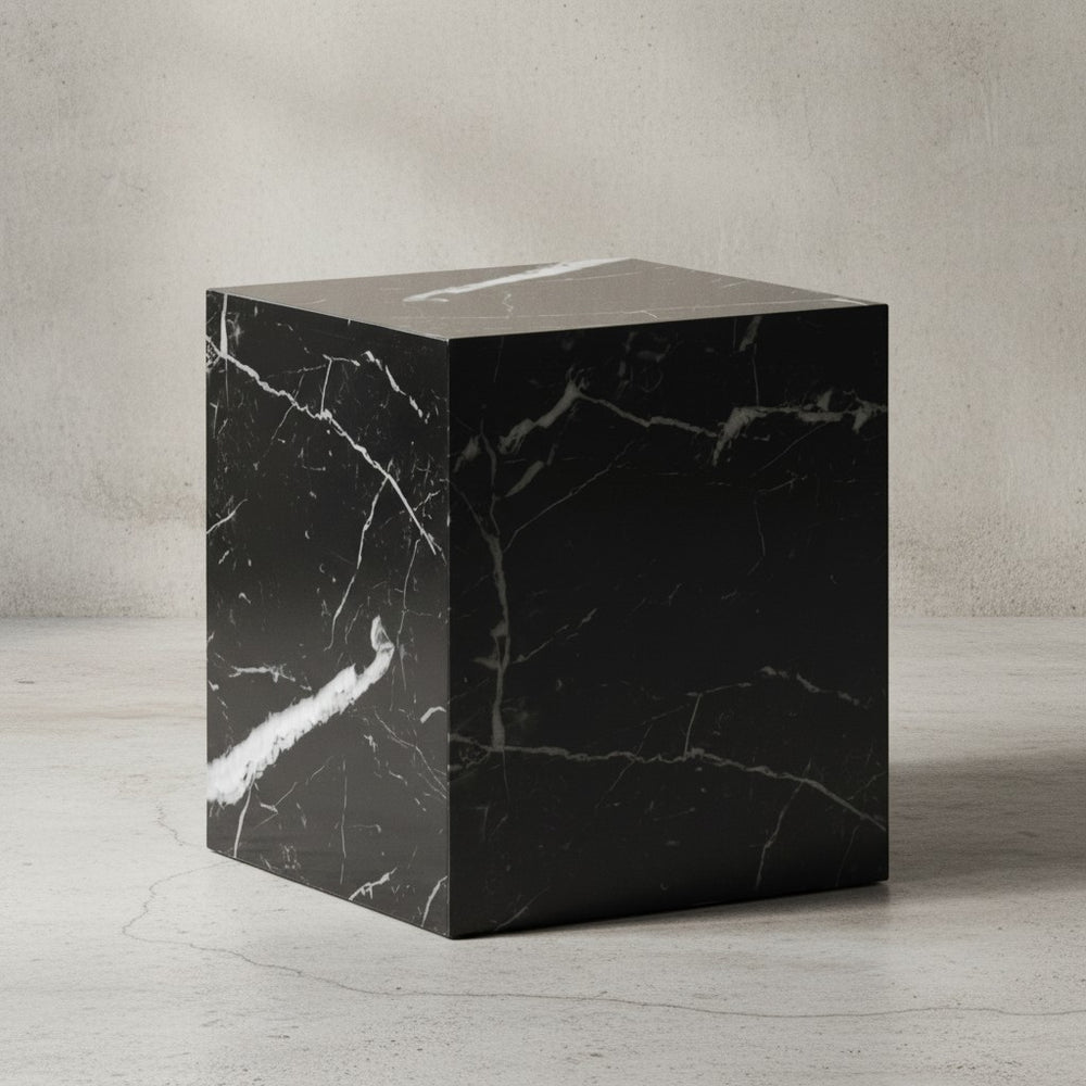 Couchtisch MONOBLOC 40x40x45 cm Hochglanz mit Marmor Optik - Wohnzimmertisch Cube Quadratisch - Design Sofatisch - Lounge Beistelltisch Würfel-Form_