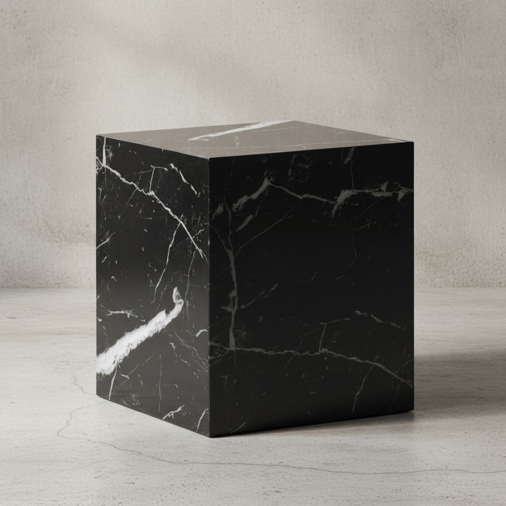 Couchtisch MONOBLOC 40x40x45 cm Hochglanz mit Marmor Optik - Wohnzimmertisch Cube Quadratisch - Design Sofatisch - Lounge Beistelltisch Würfel-Form_
