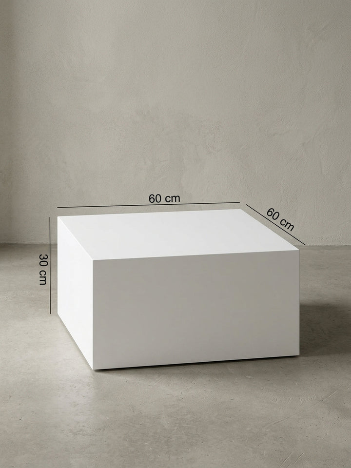Couchtisch hochwertig weiß Konstruktionsdetail Nahansicht der Verbindungen und Oberfläche 60x60x30 cm Studioaufnahme_