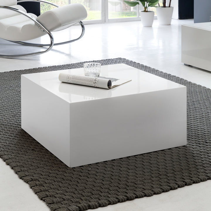 Couchtisch MONOBLOC 60x30x60 cm Hochglanz mit Marmor Optik Weiß - Design Wohnzimmertisch Cube Quadratisch - Lounge Beistelltisch Würfel Form_