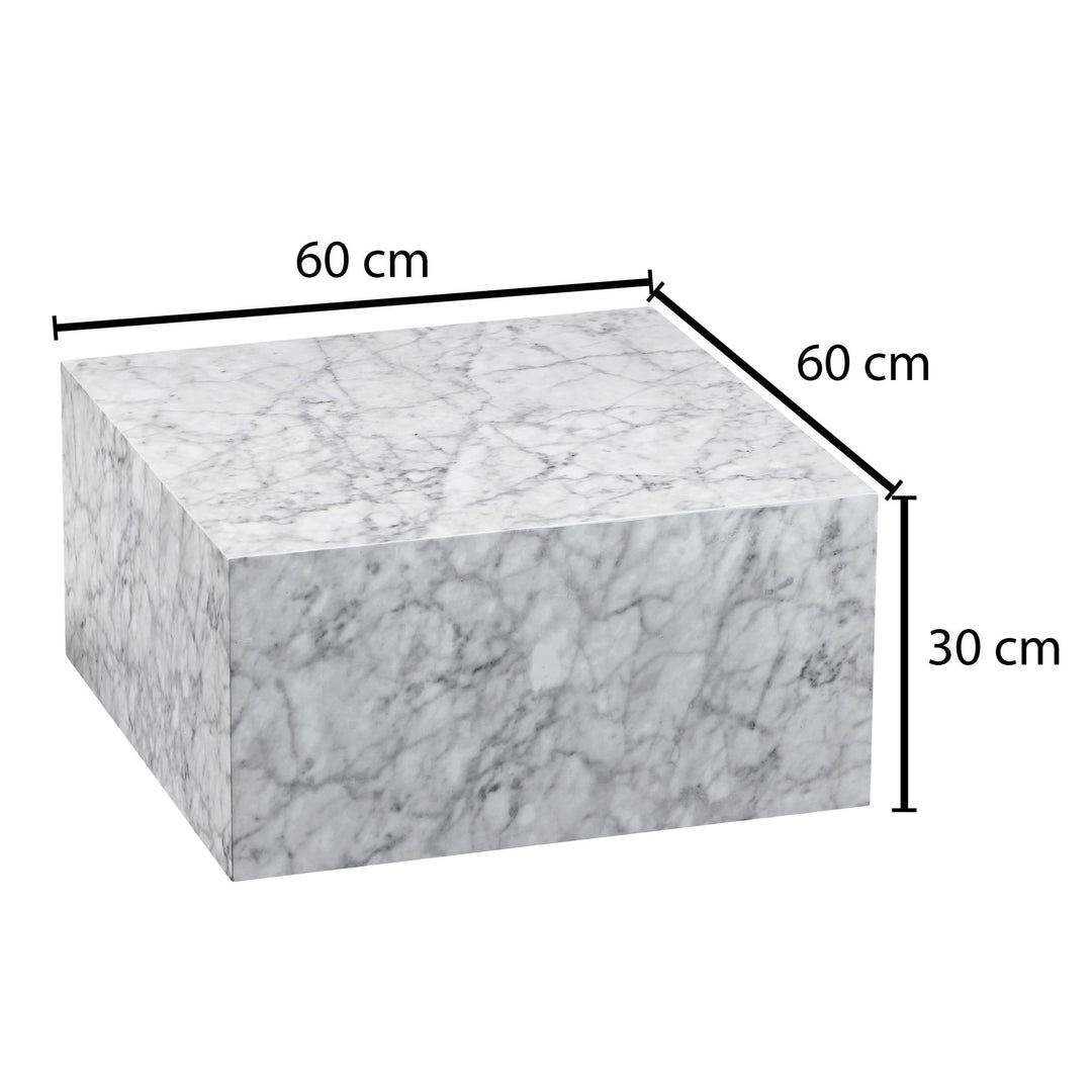 Couchtisch MONOBLOC 60x30x60 cm Hochglanz mit Marmor Optik Weiß - Design Wohnzimmertisch Cube Quadratisch - Lounge Beistelltisch Würfel Form_