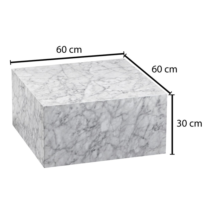 Couchtisch MONOBLOC 60x30x60 cm Hochglanz mit Marmor Optik Weiß - Design Wohnzimmertisch Cube Quadratisch - Lounge Beistelltisch Würfel Form_