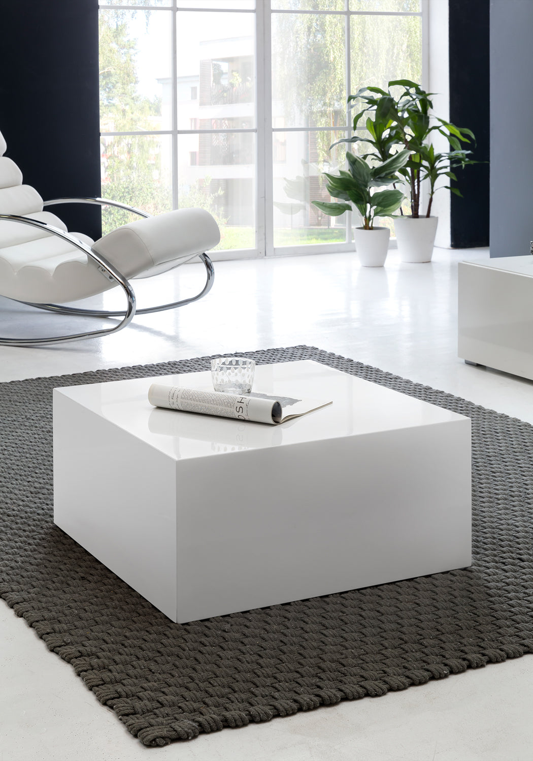 Couchtisch MONOBLOC 60x30x60 cm Hochglanz mit Marmor Optik Weiß - Design Wohnzimmertisch Cube Quadratisch - Lounge Beistelltisch Würfel Form_