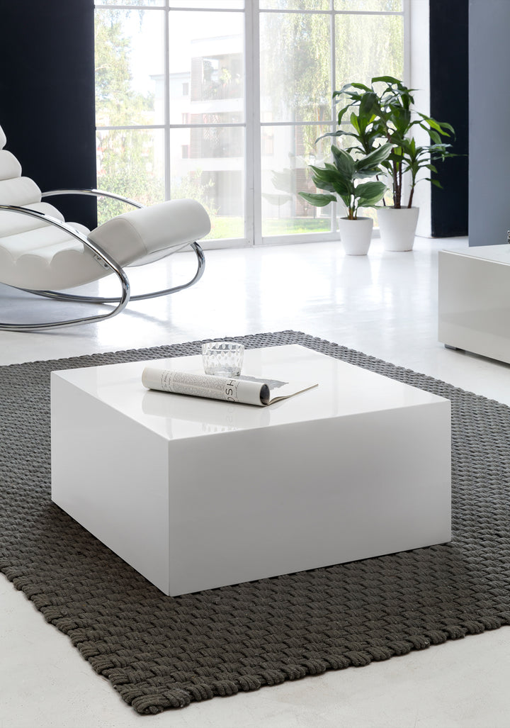 Couchtisch MONOBLOC 60x30x60 cm Hochglanz mit Marmor Optik Weiß - Design Wohnzimmertisch Cube Quadratisch - Lounge Beistelltisch Würfel Form_