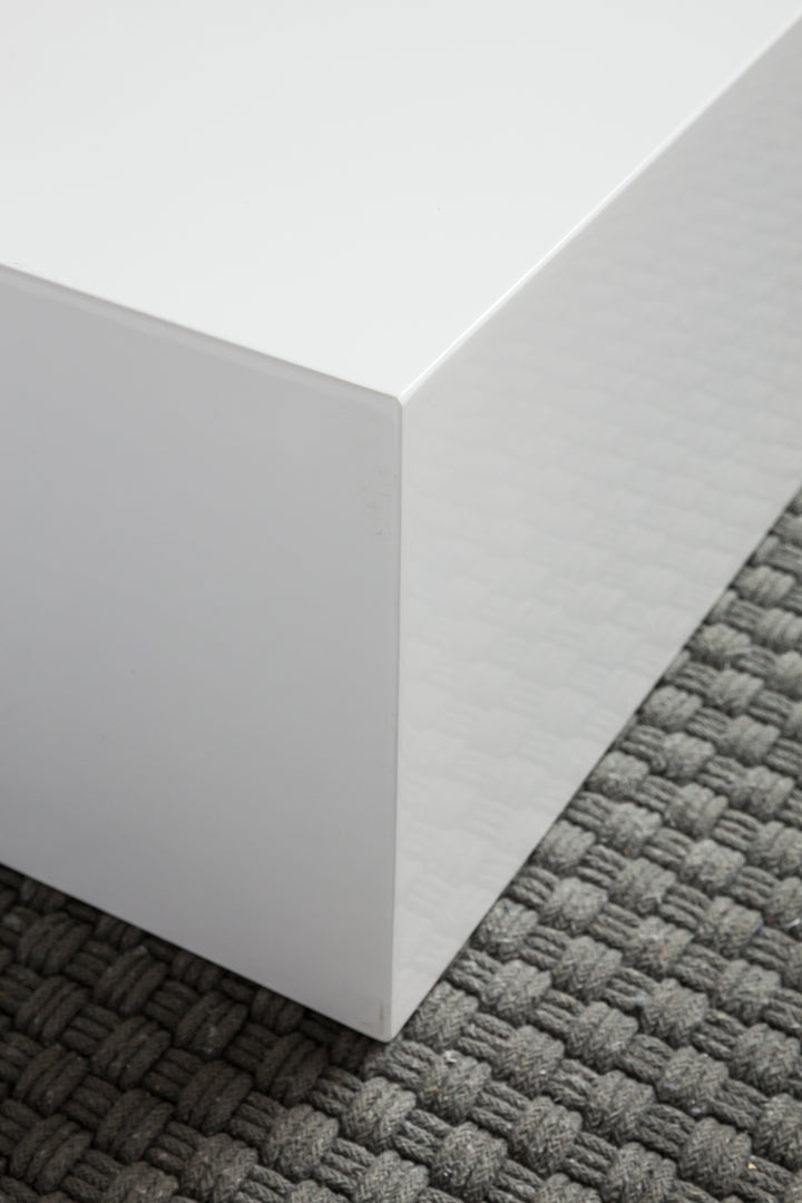 Couchtisch MONOBLOC 60x30x60 cm Hochglanz mit Marmor Optik Weiß - Design Wohnzimmertisch Cube Quadratisch - Lounge Beistelltisch Würfel Form_