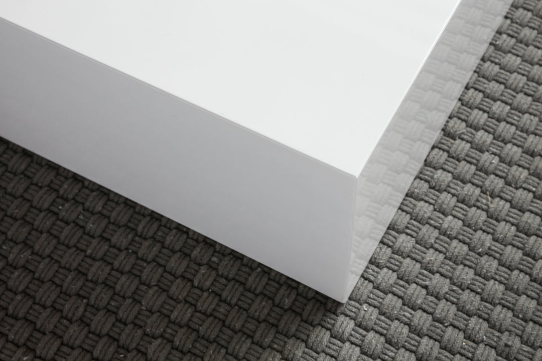 Couchtisch MONOBLOC 60x30x60 cm Hochglanz mit Marmor Optik Weiß - Design Wohnzimmertisch Cube Quadratisch - Lounge Beistelltisch Würfel Form_