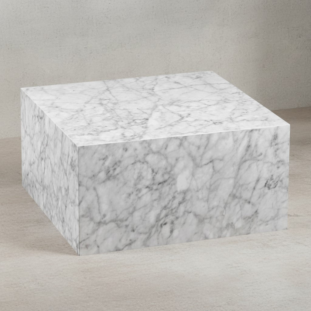 Couchtisch MONOBLOC 60x30x60 cm Hochglanz mit Marmor Optik Weiß - Design Wohnzimmertisch Cube Quadratisch - Lounge Beistelltisch Würfel Form_