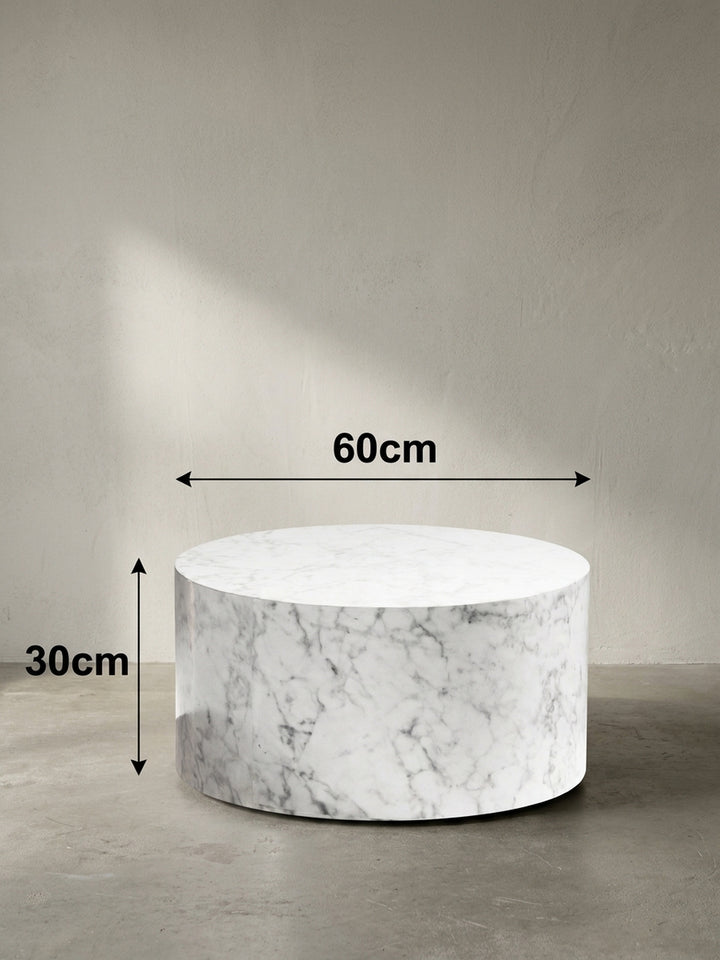 Technische Skizze des runden Couchtisches mit exakten Maßangaben von 60 cm Durchmesser und 30 cm Höhe für die perfekte Raumplanung._