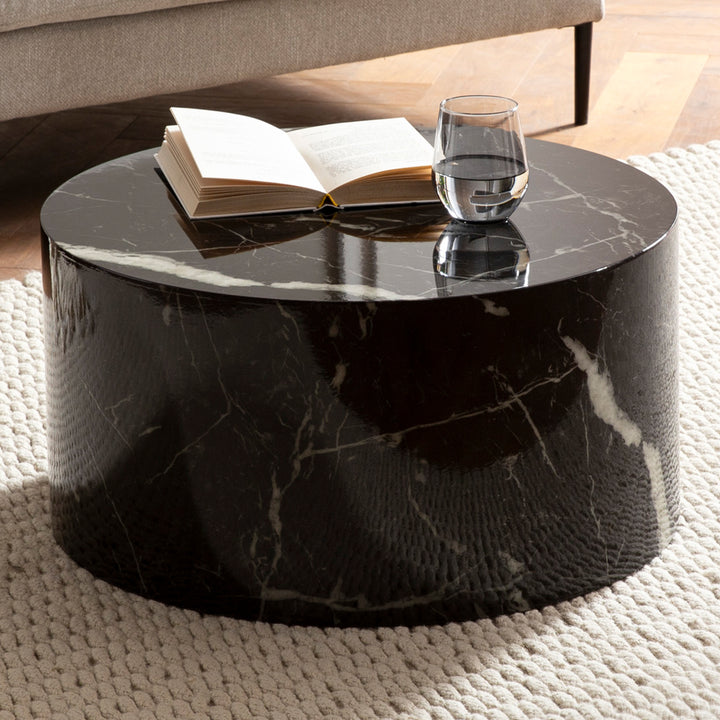Couchtisch mit Hochglanz-Oberfläche, Marmor-Optik, Design rund