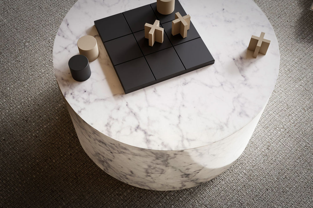 Couchtisch mit Hochglanz-Oberfläche, Marmor-Optik, Design rund