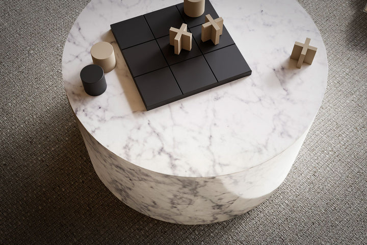 Couchtisch mit Hochglanz-Oberfläche, Marmor-Optik, Design rund