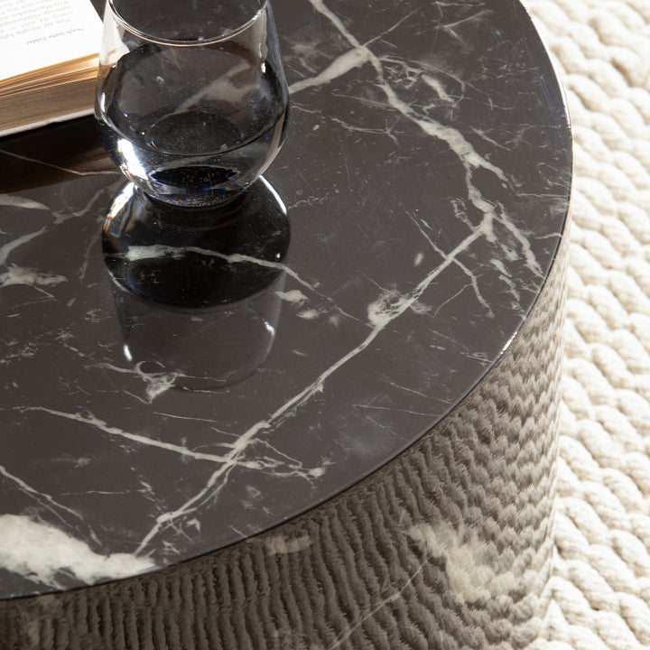 Couchtisch mit Hochglanz-Oberfläche, Marmor-Optik, Design rund