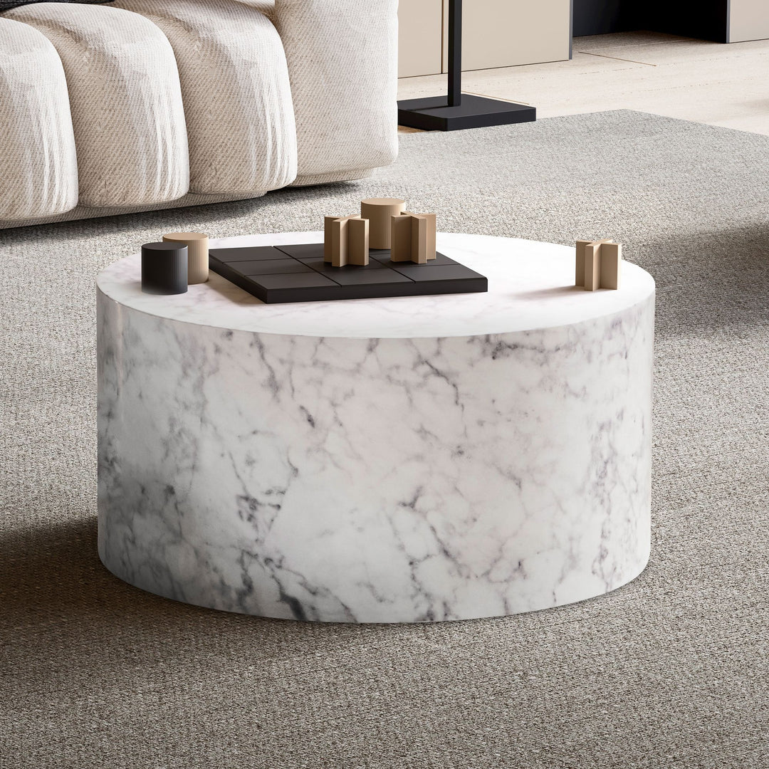 Couchtisch mit Hochglanz-Oberfläche, Marmor-Optik, Design rund