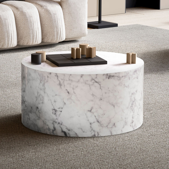 Couchtisch mit Hochglanz-Oberfläche, Marmor-Optik, Design rund