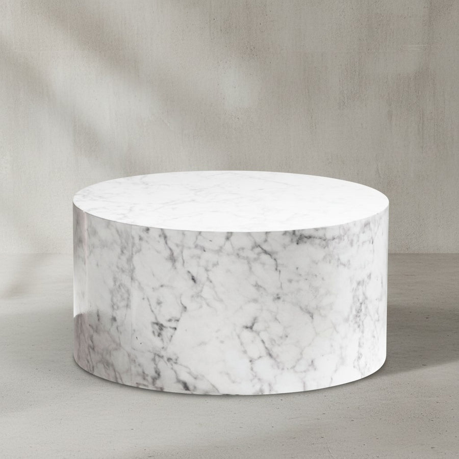 Couchtisch MONOBLOC 60x60x30 cm Hochglanz mit Marmor Optik - Design Wohnzimmertisch Rund - Lounge Sofatisch Kaffeetisch Modern_