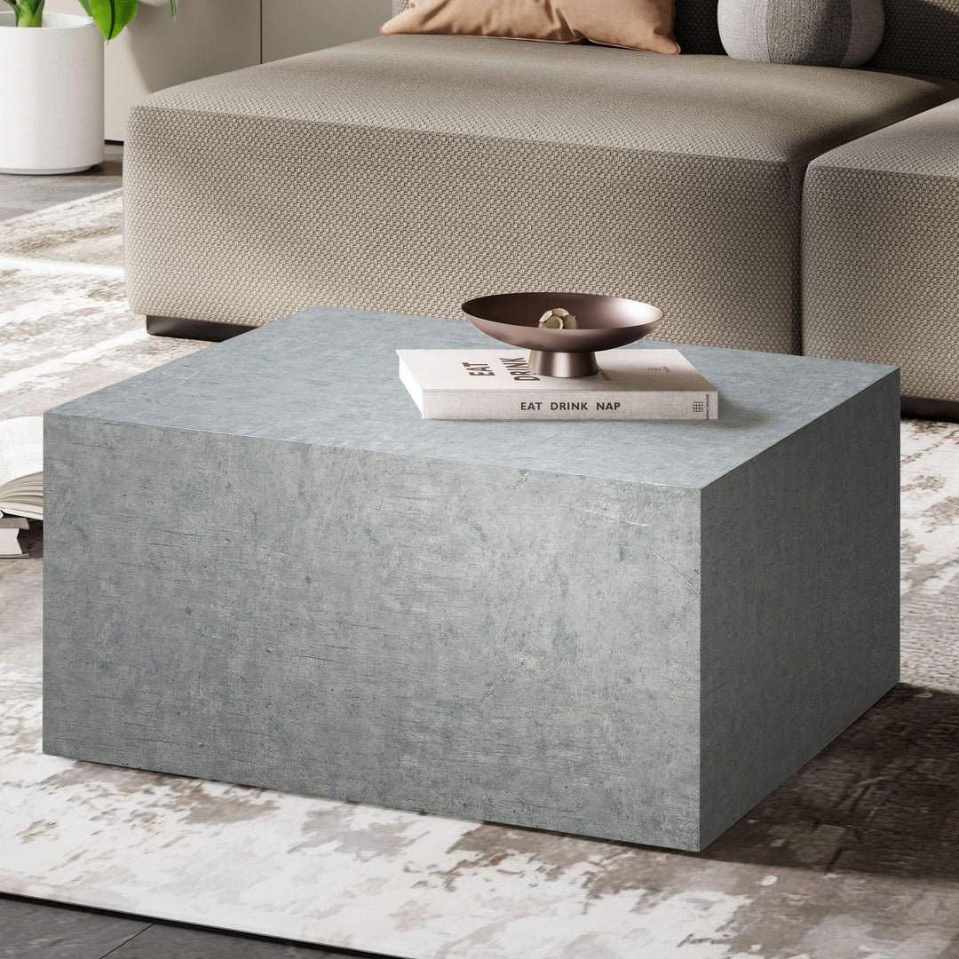 Couchtisch MONOBLOC 60x60x30 cm in Beton-Optik  - Design Wohnzimmertisch Cube Quadratisch - Lounge Sofatisch - Beistelltisch Würfel Form_