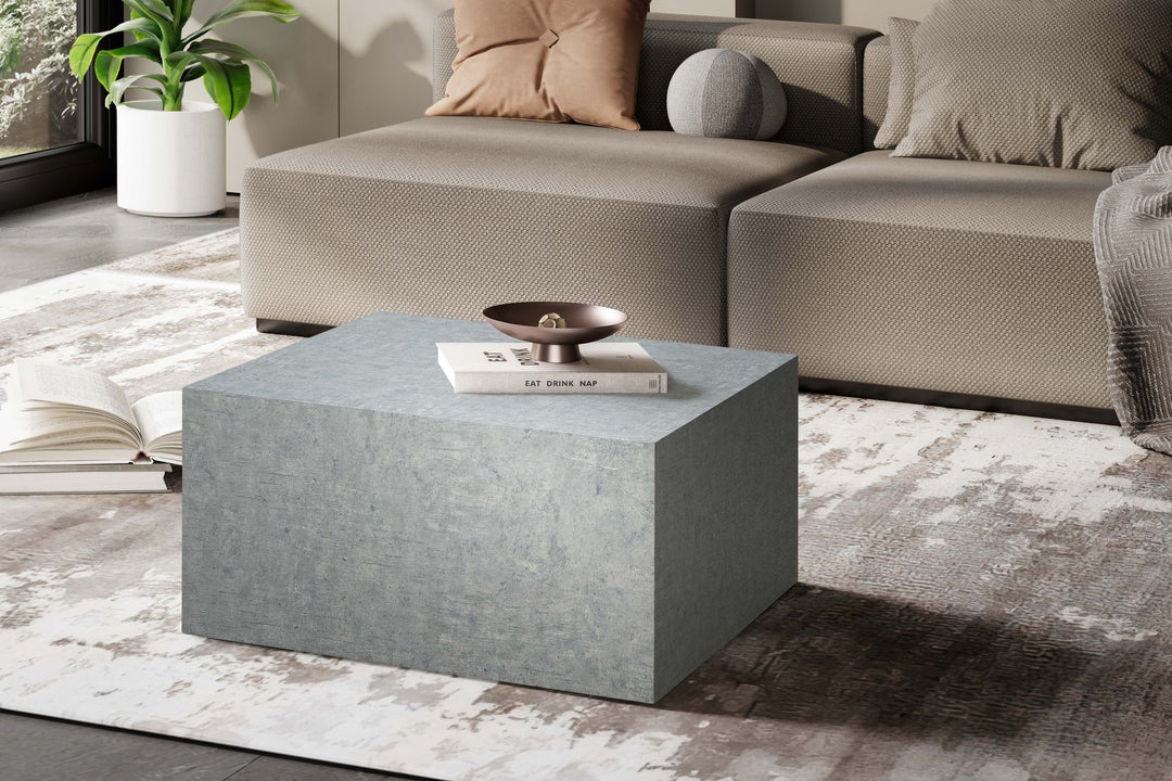 Couchtisch MONOBLOC 60x60x30 cm in Beton-Optik  - Design Wohnzimmertisch Cube Quadratisch - Lounge Sofatisch - Beistelltisch Würfel Form_