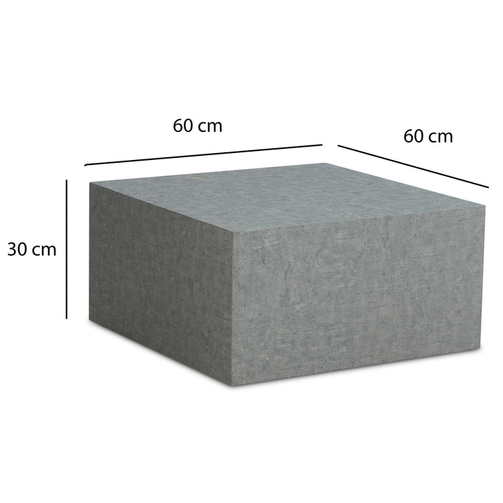 Couchtisch MONOBLOC 60x60x30 cm in Beton-Optik  - Design Wohnzimmertisch Cube Quadratisch - Lounge Sofatisch - Beistelltisch Würfel Form_