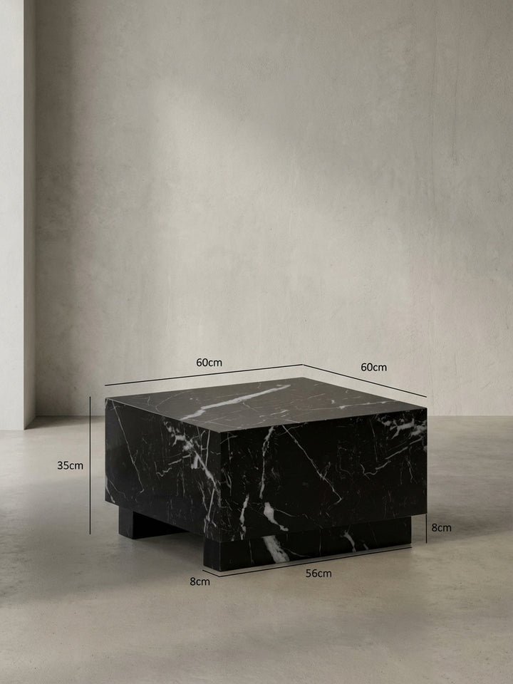 Technisches Maßbild des Couchtisches mit exakten Abmessungen: Breite 60cm, Tiefe 60cm und Höhe 35cm für die präzise Raumplanung._