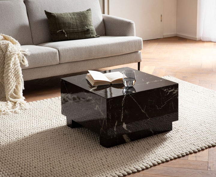 Couchtisch MONOBLOC in Hochglanz mit Marmor Optik, Quadratisch, Würfel-Form