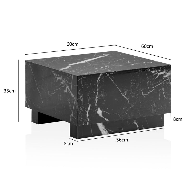Couchtisch MONOBLOC in Hochglanz mit Marmor Optik, Quadratisch, Würfel-Form