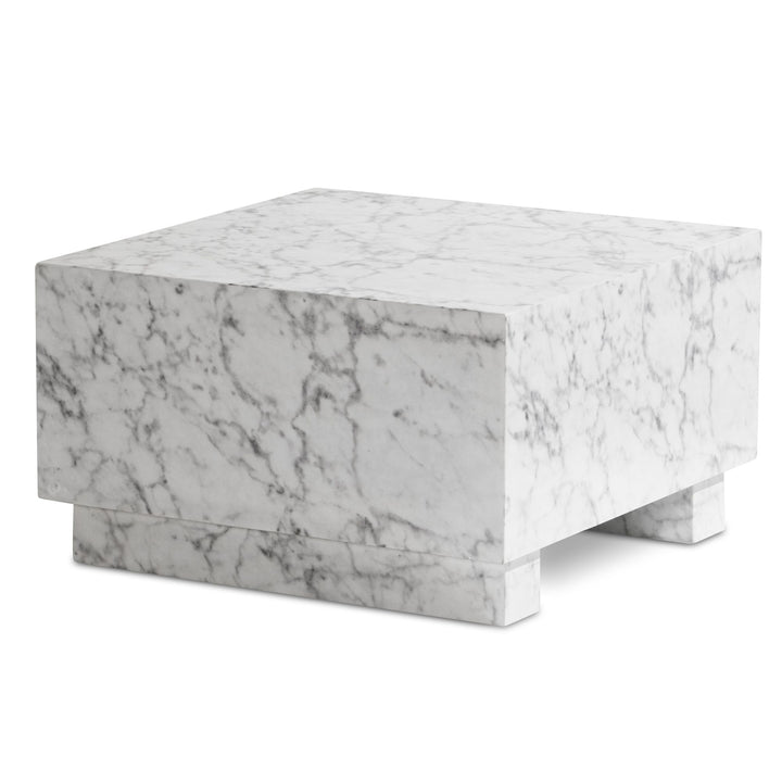 Couchtisch MONOBLOC in Hochglanz mit Marmor Optik, Quadratisch, Würfel-Form