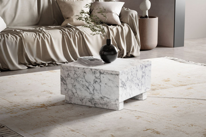 Couchtisch MONOBLOC in Hochglanz mit Marmor Optik, Quadratisch, Würfel-Form