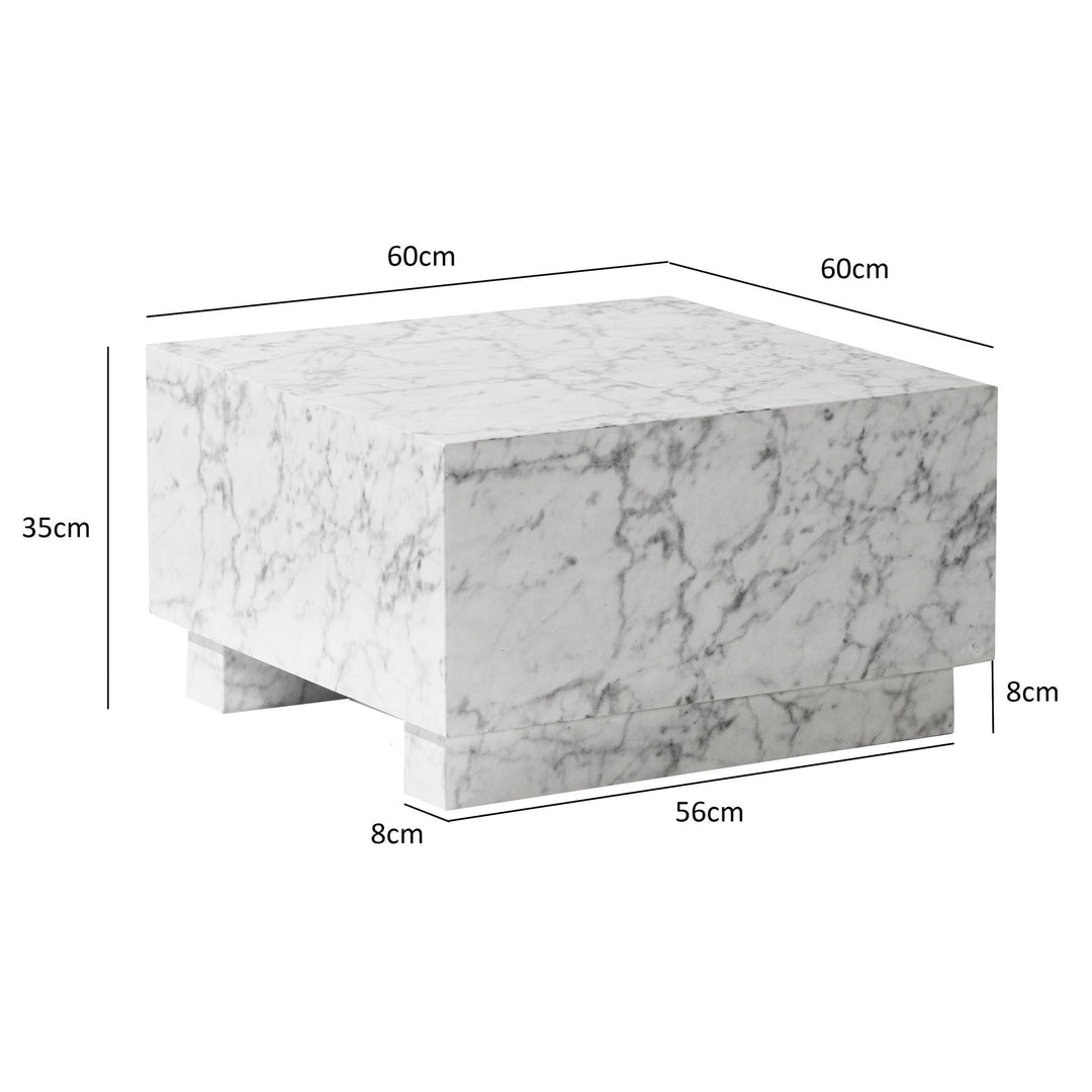 Couchtisch MONOBLOC in Hochglanz mit Marmor Optik, Quadratisch, Würfel-Form