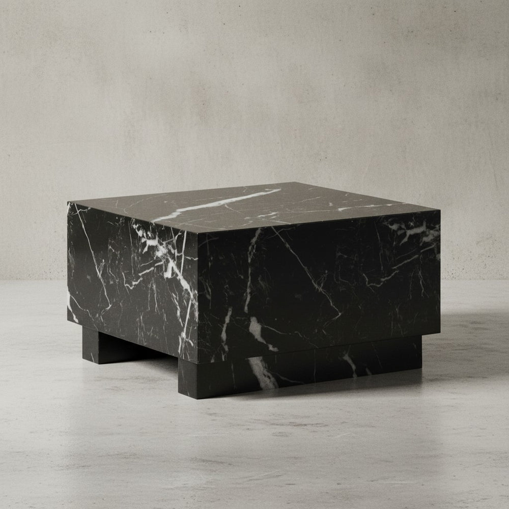 Couchtisch MONOBLOC 60x60x35 cm Hochglanz mit Marmor Optik - Wohnzimmertisch Cube Quadratisch - Design Sofatisch - Lounge Kaffeetisch Würfel-Form_