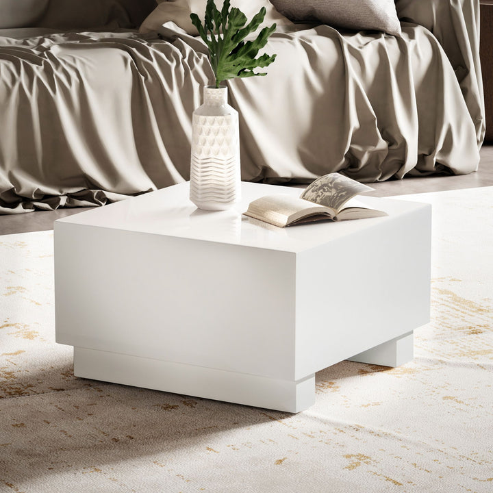 Couchtisch in Würfelform, Weiß Hochglanz, 60x60x35 cm, modernes Design
