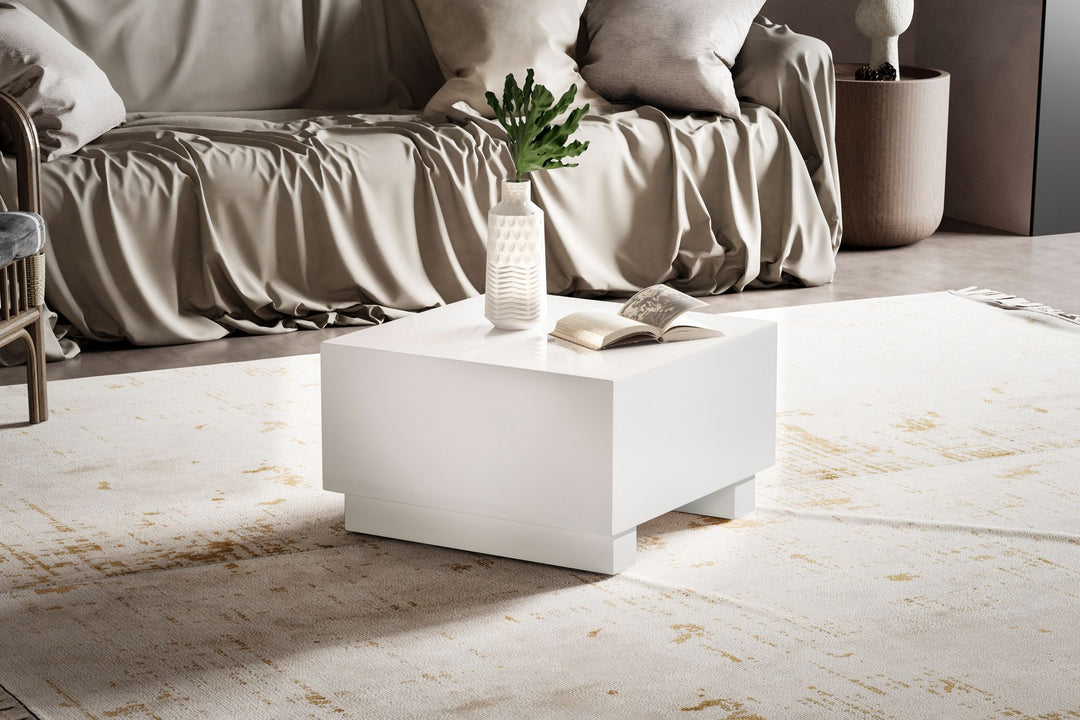 Couchtisch in Würfelform, Weiß Hochglanz, 60x60x35 cm, modernes Design