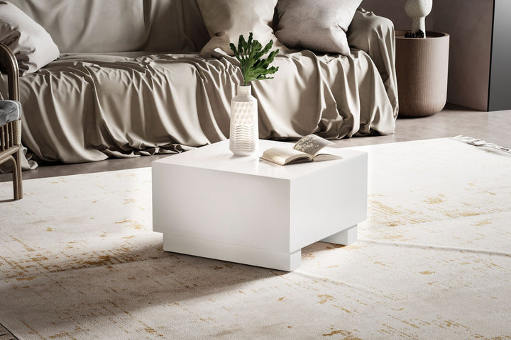 Couchtisch in Würfelform, Weiß Hochglanz, 60x60x35 cm, modernes Design