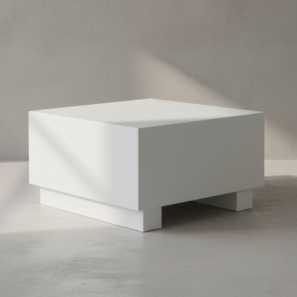 Couchtisch MONOBLOC 60x60x35 cm Weiß Hochglanz - Wohnzimmertisch Cube Quadratisch - Design Sofatisch - Lounge Kaffeetisch Würfel-Form_