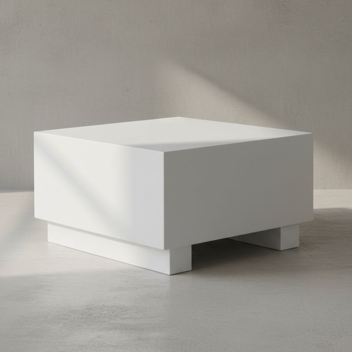 Couchtisch MONOBLOC 60x60x35 cm Weiß Hochglanz - Wohnzimmertisch Cube Quadratisch - Design Sofatisch - Lounge Kaffeetisch Würfel-Form_
