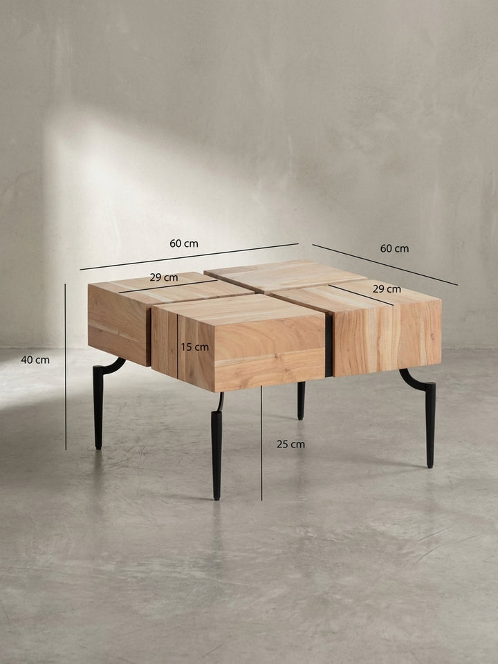 Technische Zeichnung des Couchtisches mit genauen Maßen: Breite 60 cm, Tiefe 60 cm und Höhe 40 cm, ideal zur Planung der Raumeinrichtung und Platzierung._
