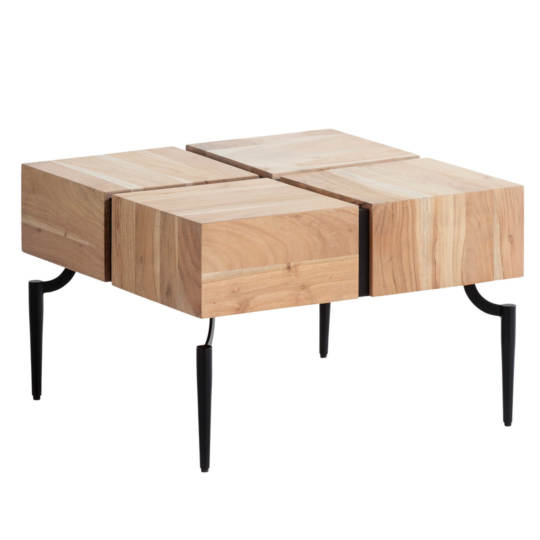 Couchtisch Massivholz Quadratisch Metallgestell Würfel-Form Modern