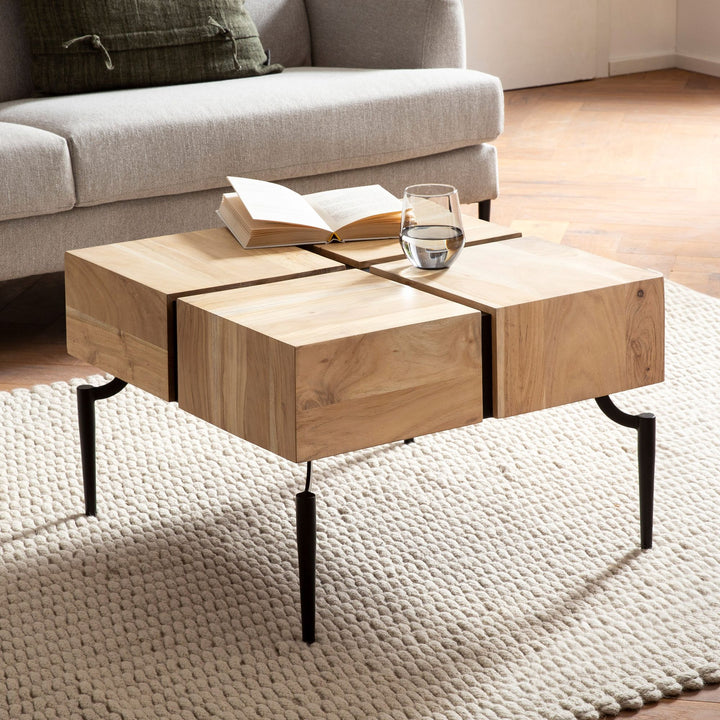 Couchtisch Massivholz Quadratisch Metallgestell Würfel-Form Modern