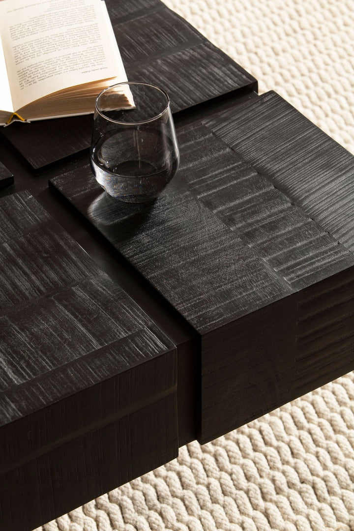 Couchtisch Massivholz 60x60x40 cm Quadratisch mit Metallgestell - Kleiner Sofatisch Würfel-Form - Wohnzimmertisch Couch Modern - Kaffeetisch Cube Braun / Schwarz_