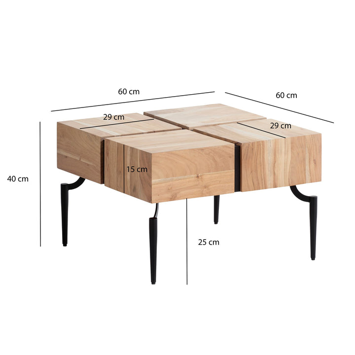Couchtisch Massivholz Quadratisch Metallgestell Würfel-Form Modern