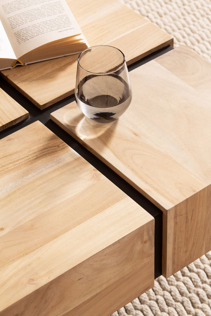 Couchtisch Massivholz Quadratisch Metallgestell Würfel-Form Modern