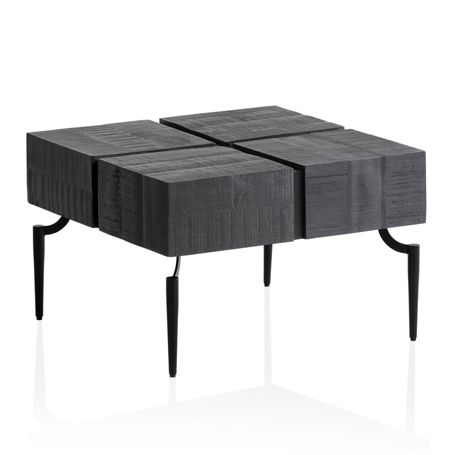 Couchtisch Massivholz Quadratisch Metallgestell Würfel-Form Modern