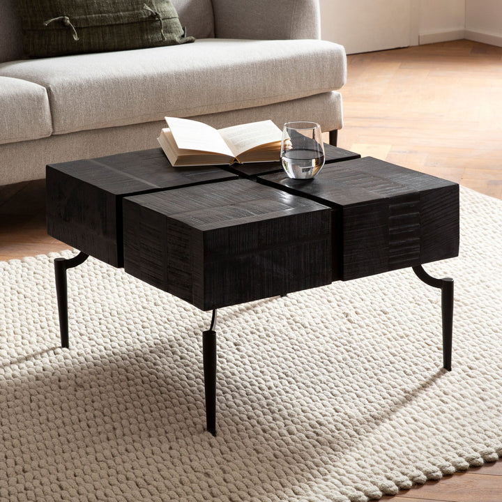 Couchtisch Massivholz Quadratisch Metallgestell Würfel-Form Modern