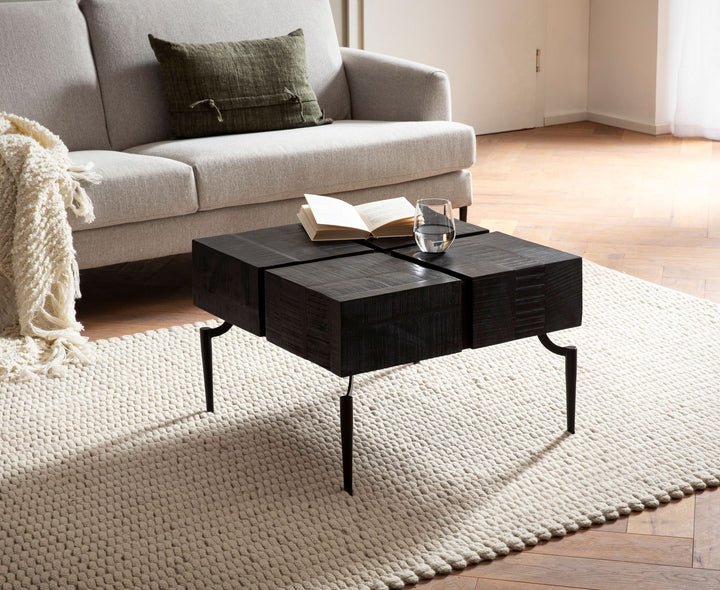 Couchtisch Massivholz Quadratisch Metallgestell Würfel-Form Modern