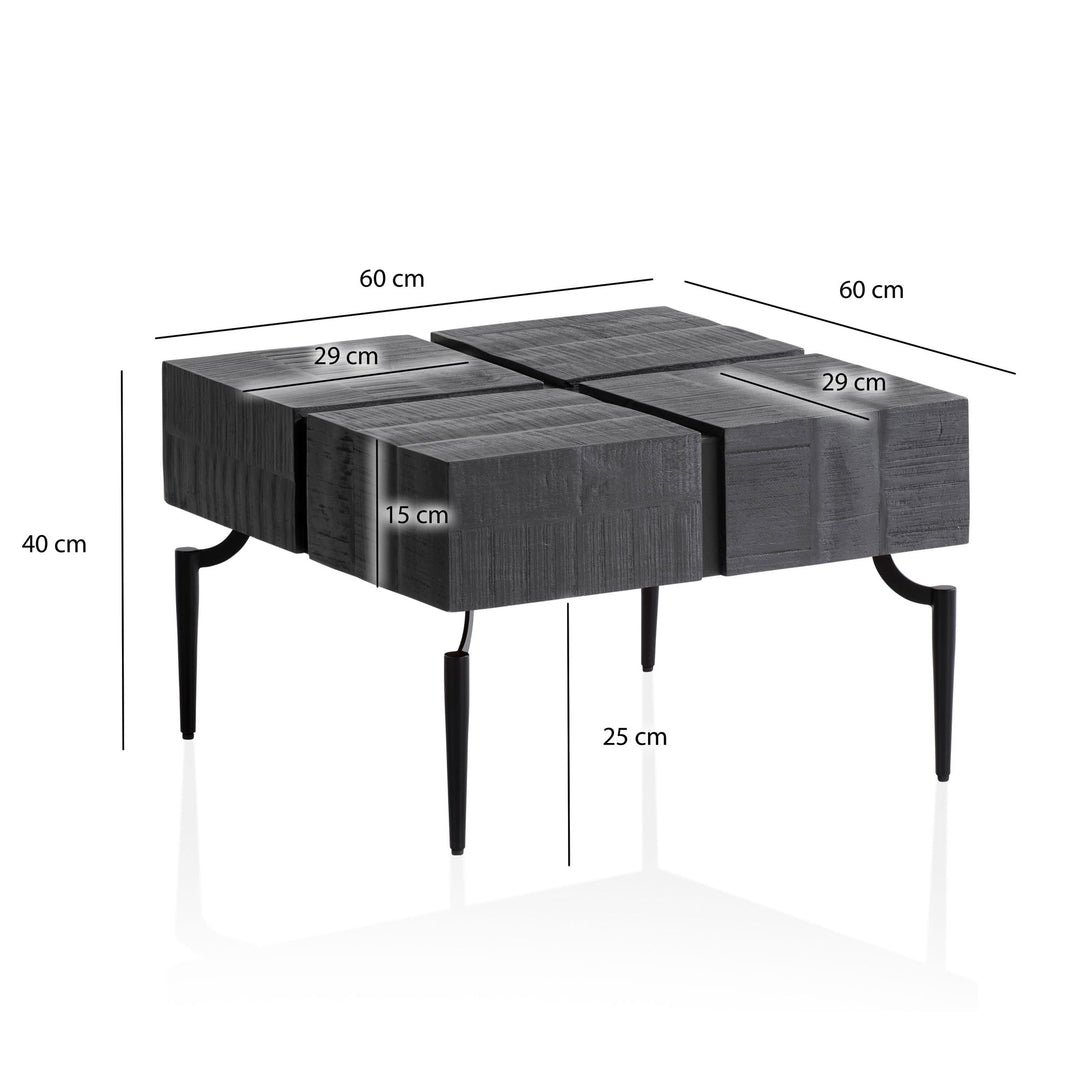 Couchtisch Massivholz Quadratisch Metallgestell Würfel-Form Modern