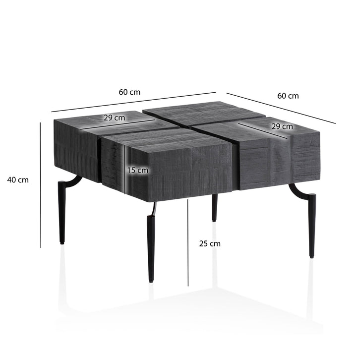 Couchtisch Massivholz Quadratisch Metallgestell Würfel-Form Modern