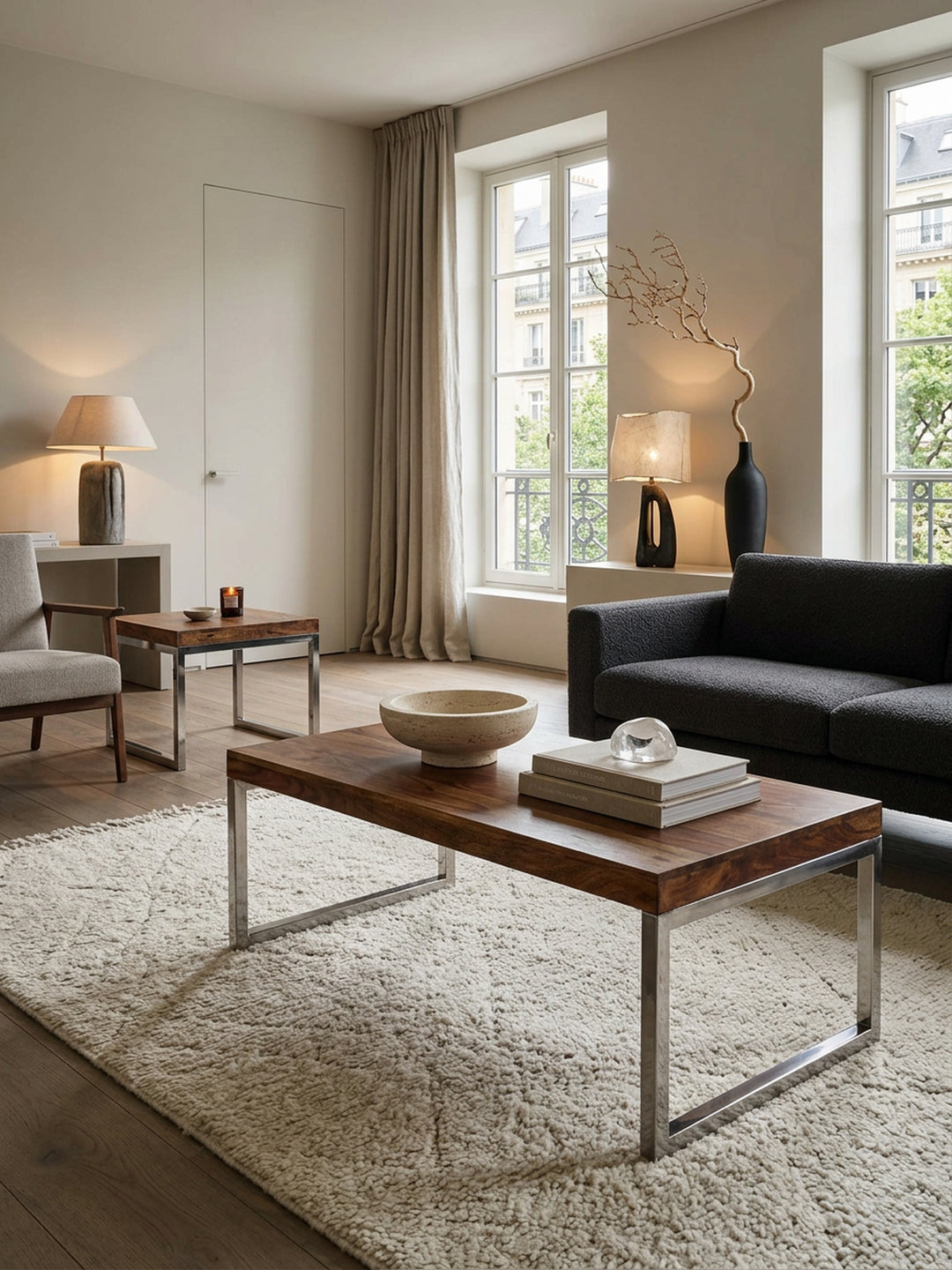 Couchtisch ISEN_ Massivholz_ Chromfüße_ 120x40x60 cm_ handgefertigt_ Sheesham/Akazie - KADIMA DESIGN_Farbe_ Braun_ Größe_ 120x60x40 cm_