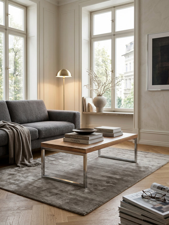 Couchtisch ISEN_ Massivholz_ Chromfüße_ 120x40x60 cm_ handgefertigt_ Sheesham/Akazie - KADIMA DESIGN_Farbe_ Beige_ Größe_ 120x60x40 cm_